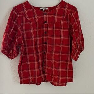 Madewell Red Plaid Button-Up Blouse